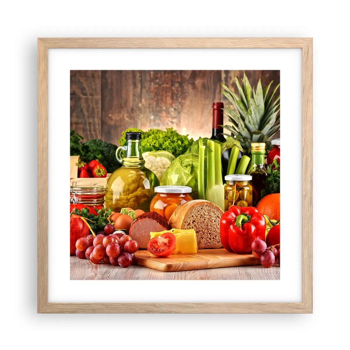 Plagát v ráme zo svetlého duba - Údené, pečené, marinované - 40x40 cm