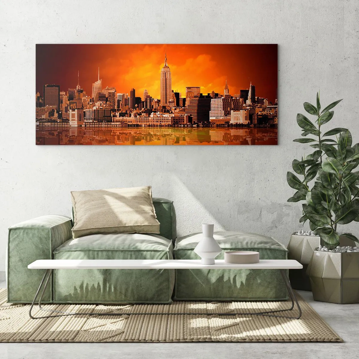 Obraz na skle - Panoráma veľkomesta v žltej a hnedej - 100x40 cm