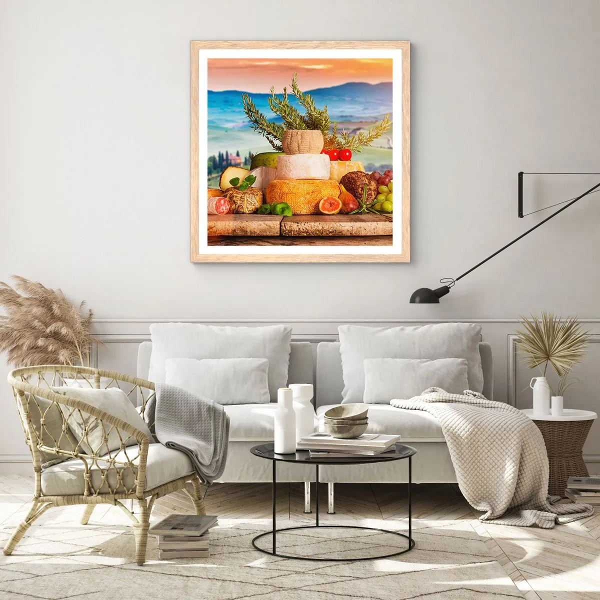 Plagát v ráme zo svetlého duba - Talianska radosť zo života - 60x60 cm