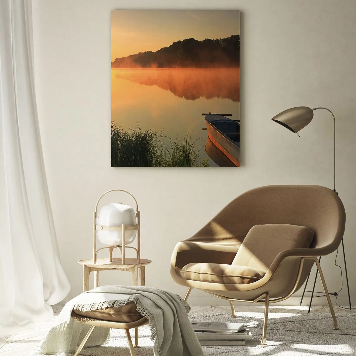 Obraz na skle - Východ slnka pri vode ako povrch zrkadla - 50x70 cm