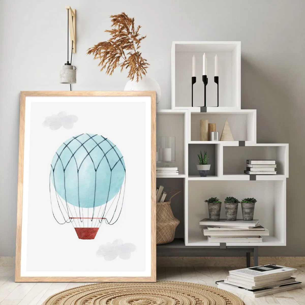 Plagát v ráme zo svetlého duba - Celý v oblakoch - 61x91 cm