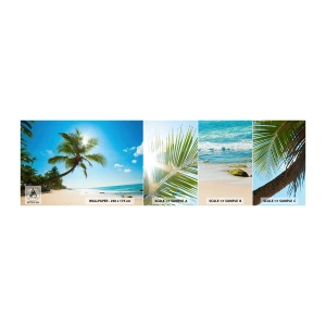 Vzorka samolepiacej fototapety Deluxe Sticker - Nikomu neukazovať - Krajina, Pláž, Kokosová palma - 100x30 cm