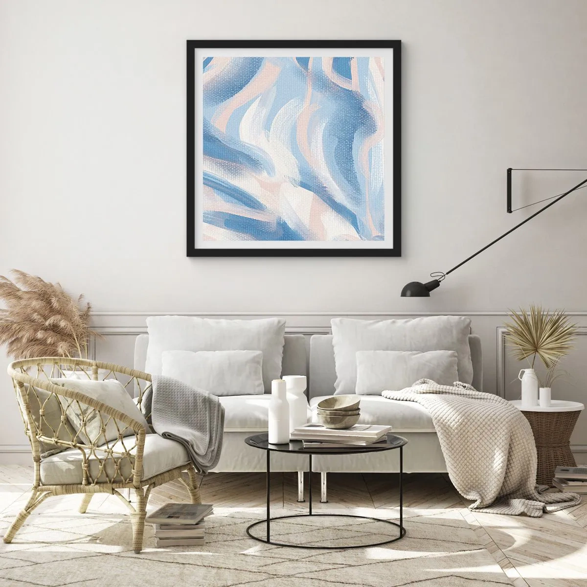 Plagát v čiernom ráme - Modré kolísanie - 40x40 cm