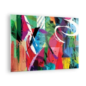 Obraz na skle - Farebná abstrakcia s dynamickými tvarmi a textúrami - 70x50cm - Rýchlo, živo a čulo - Moderná nástenná dekorácia do obývacej izby a spálne ARTTOR