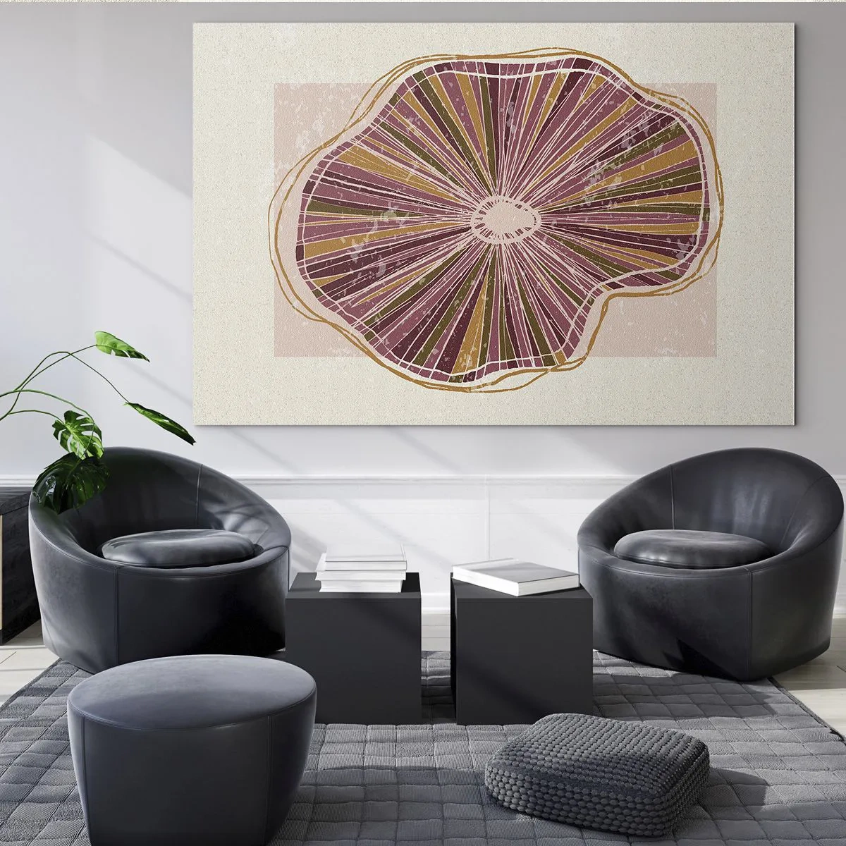 Obraz na skle - Žiarivá organická forma v odtieňoch ružovej a hnedej - 70x50cm - Radiálna abstrakcia - Moderná nástenná dekorácia do obývacej izby a spálne ARTTOR