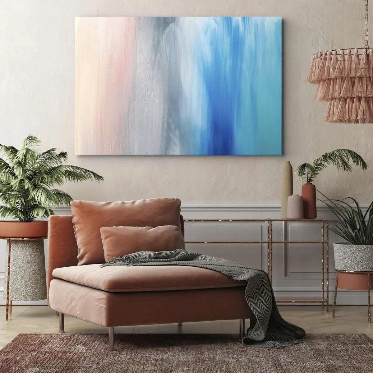 Obraz na plátne - Abstraktné ťahy štetcom v odtieňoch modrej a ružovej - 70x50cm - Živly: vzduch - Moderná nástenná dekorácia do obývacej izby a spálne ARTTOR
