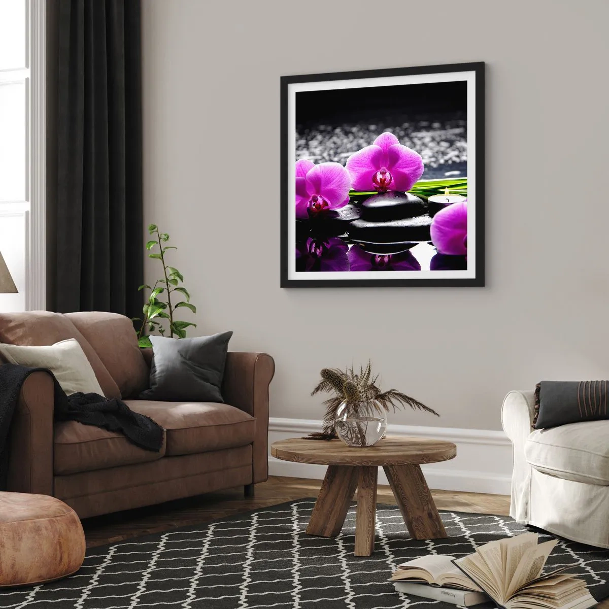 Plagát v čiernom ráme - Utopiť v tichu a pokoji - 60x60 cm