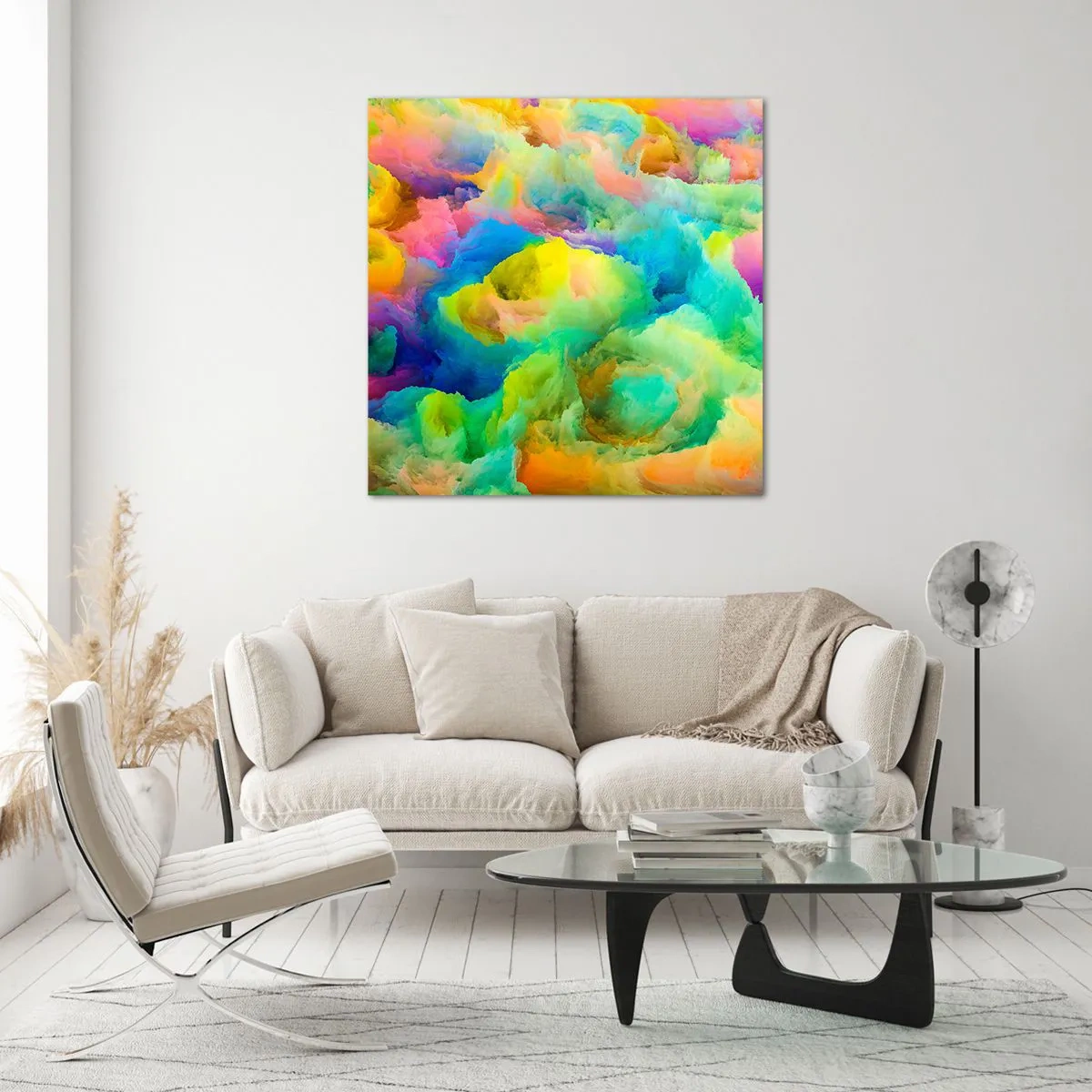 Obraz na skle - Dúhové páperie - 40x40 cm