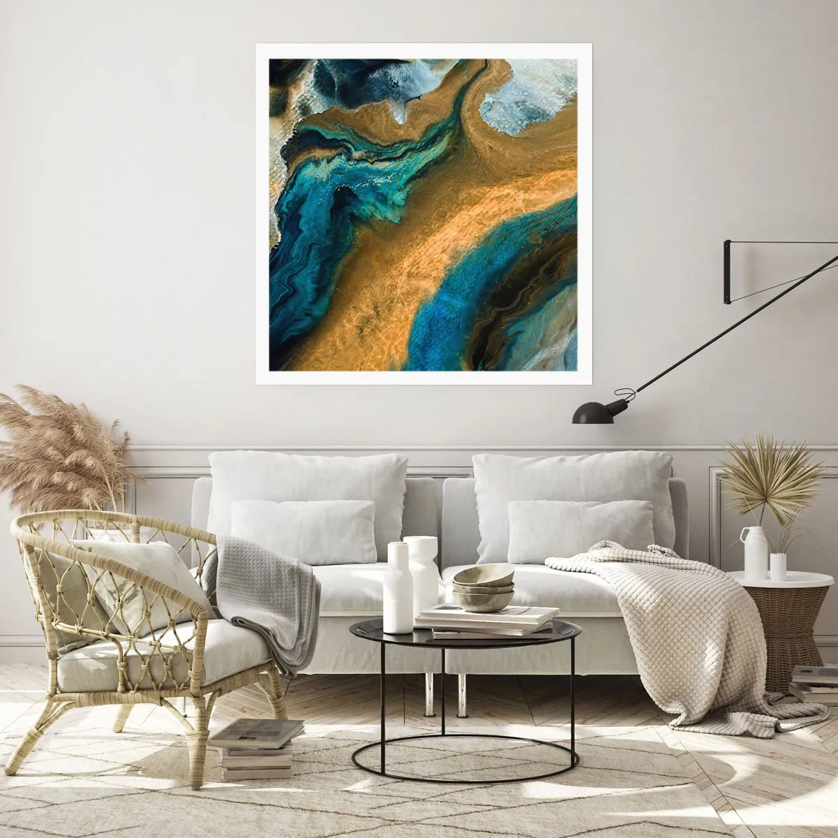 Plagát - Modrá – žltá – vzájomné vplyvy - 40x40 cm