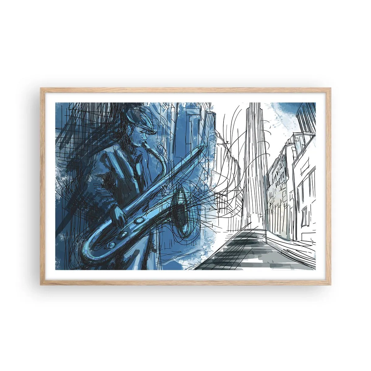 Plagát v ráme zo svetlého duba - Mestská rapsódia - 91x61 cm