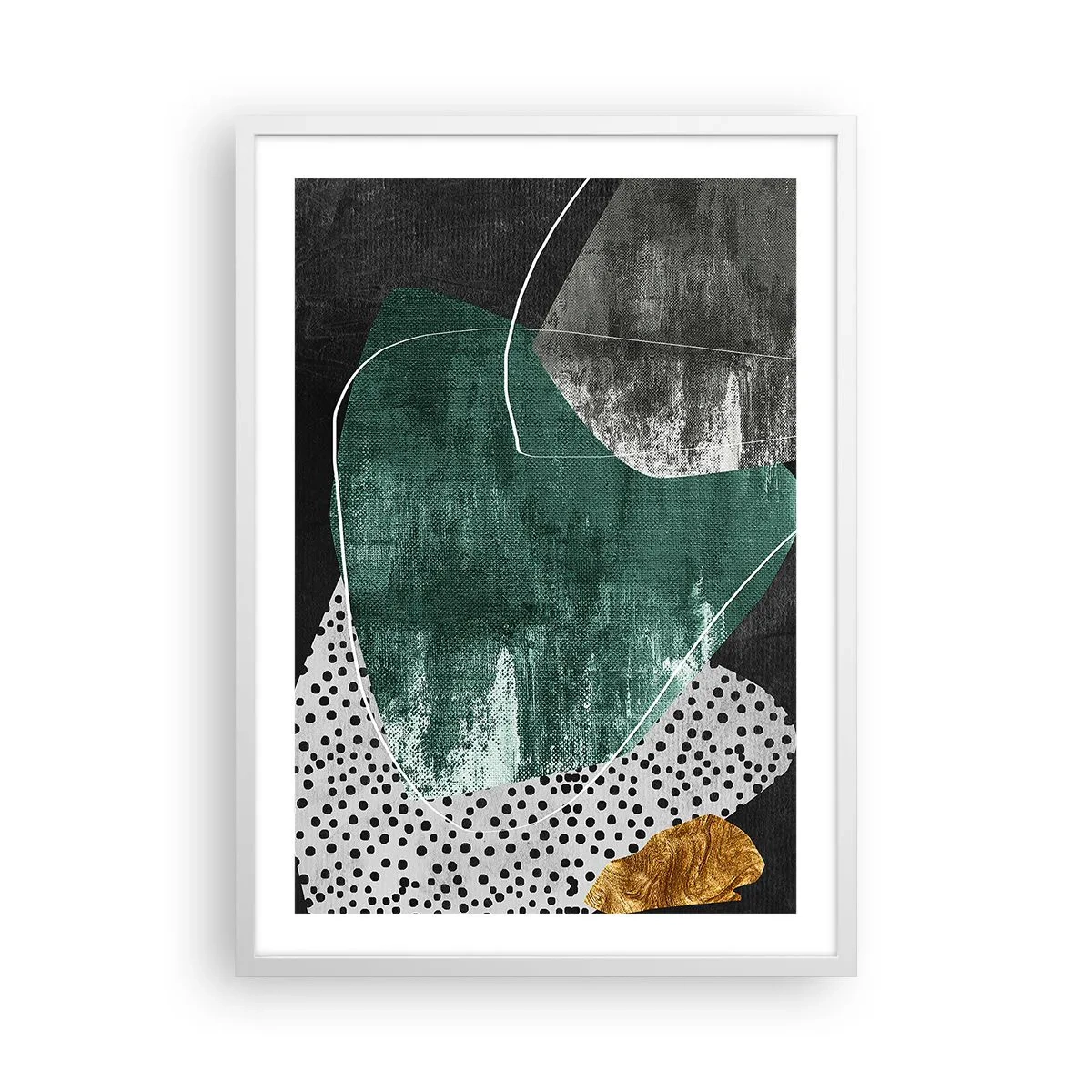 Plagát v bielom ráme - Farebná abstrakcia so zlatou vločkou - 50x70 cm