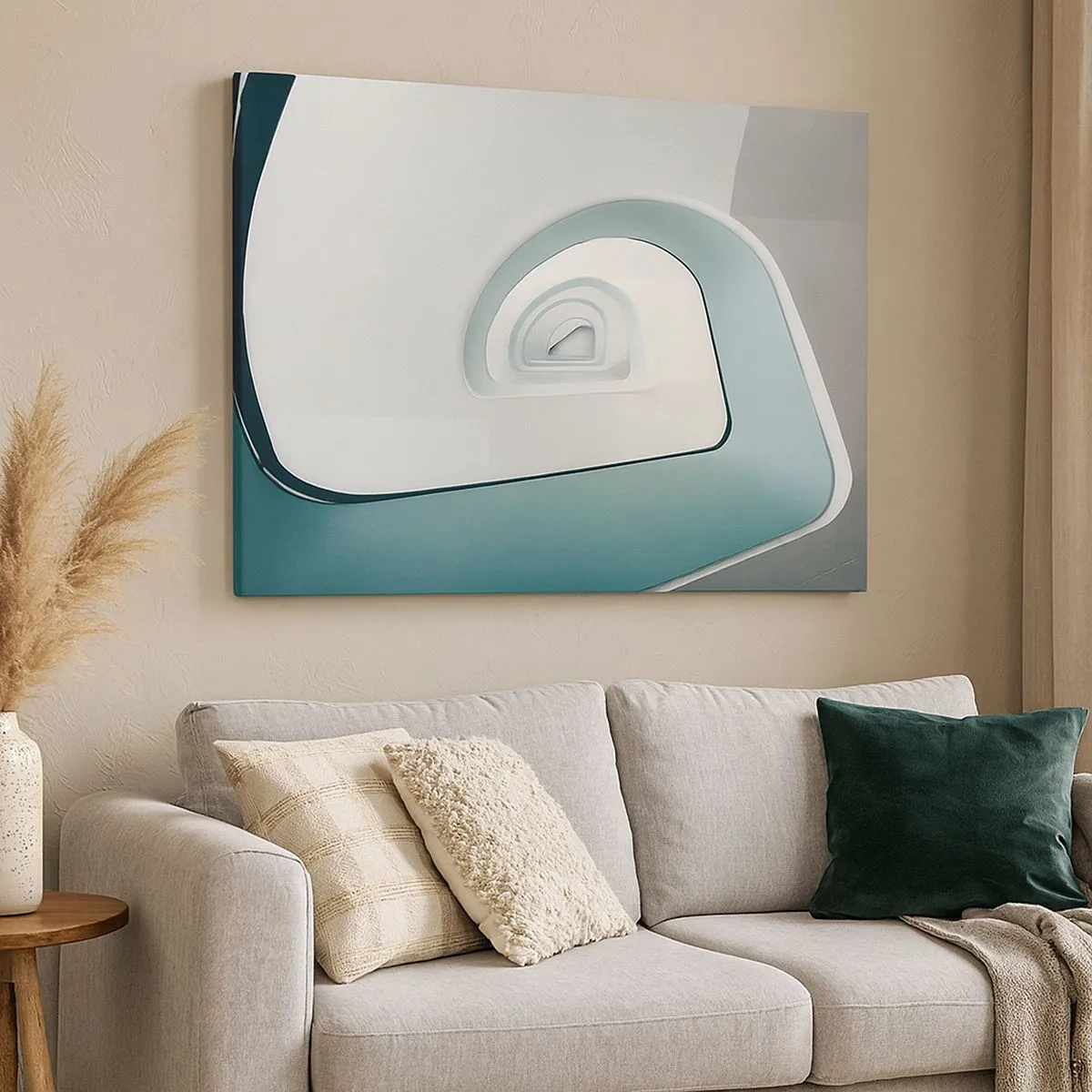 Obraz na plátne - Minimalistická architektúra so zaoblenými líniami - 70x50cm - Na dno modrej - Moderná nástenná dekorácia do obývacej izby a spálne ARTTOR