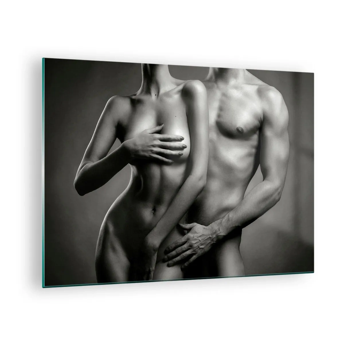 Obraz na skle - Čiernobiela kompozícia s nahými siluetami páru - 70x50cm - Adam a Eva - Moderná nástenná dekorácia do obývacej izby a spálne ARTTOR