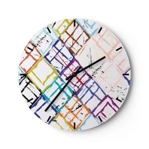 Nástenné hodiny - Farebné abstraktné čiary tvoriace geometrické tvary - 30x30cm - Bunky na prenájom - Moderná nástenná dekorácia do obývacej izby, kuchyne a spálne ARTTOR