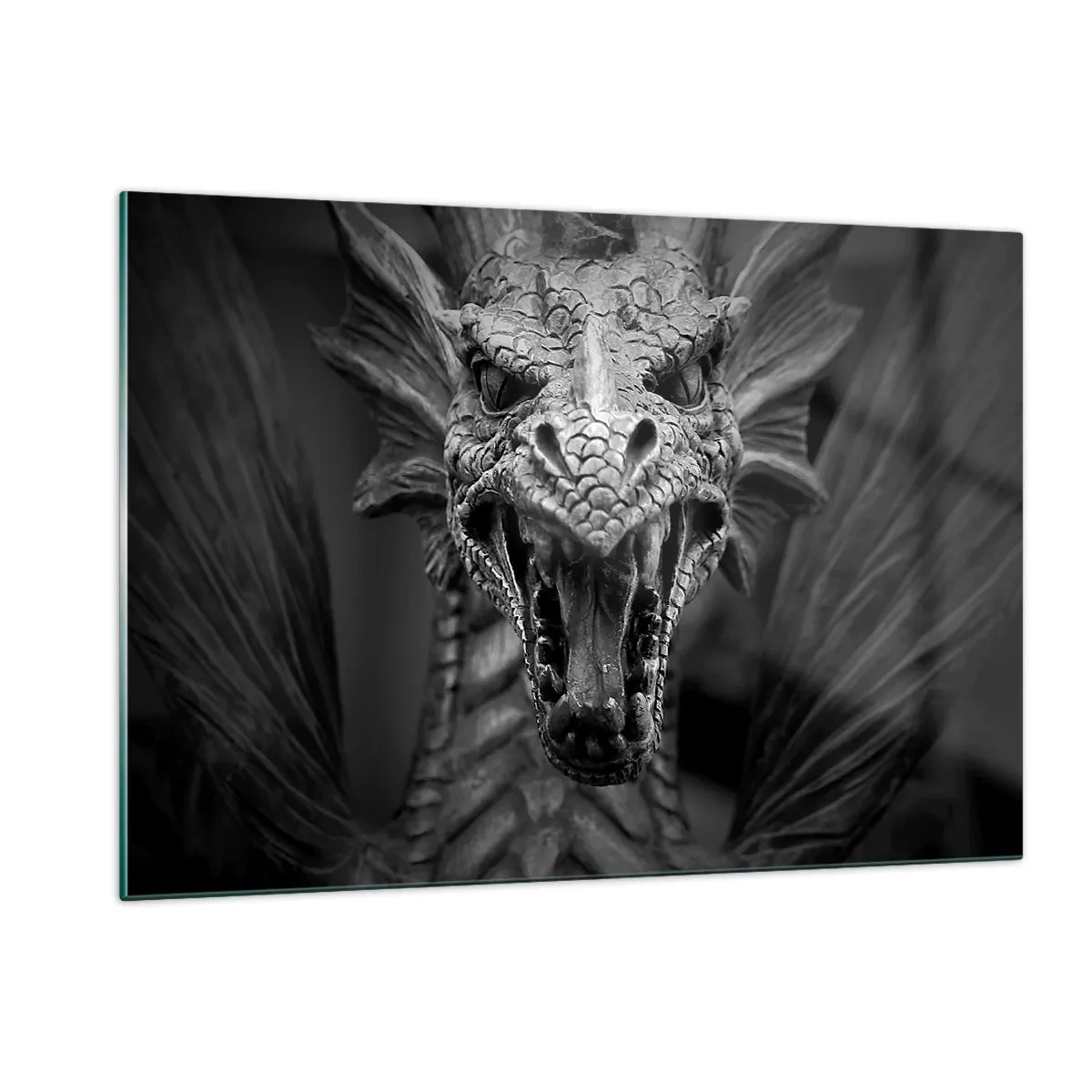 Obraz na skle - Rozprávkový drak v šedi - 120x80 cm