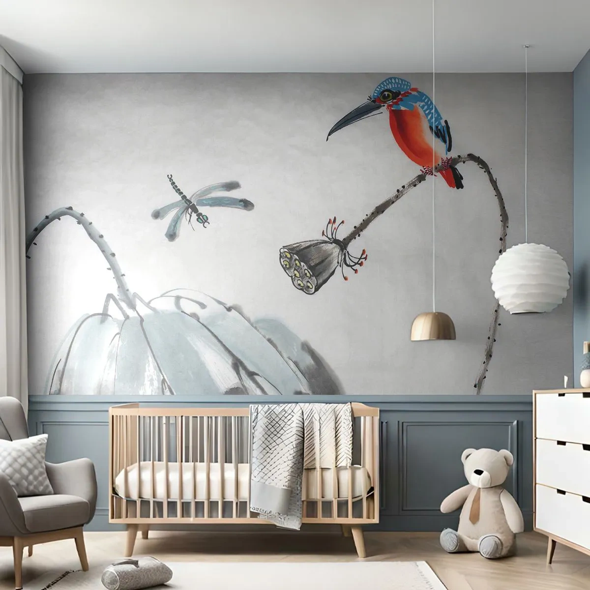 Fototapeta Premium Canvas - Život lúky - Abstrakcia, Vták, Kvetina - 450x315 cm