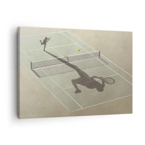 Obraz na plátne - Tieň tenistu na kurte počas tenisového zápasu - 70x50cm - Dobývanie samého seba - Moderná nástenná dekorácia do obývacej izby a spálne ARTTOR