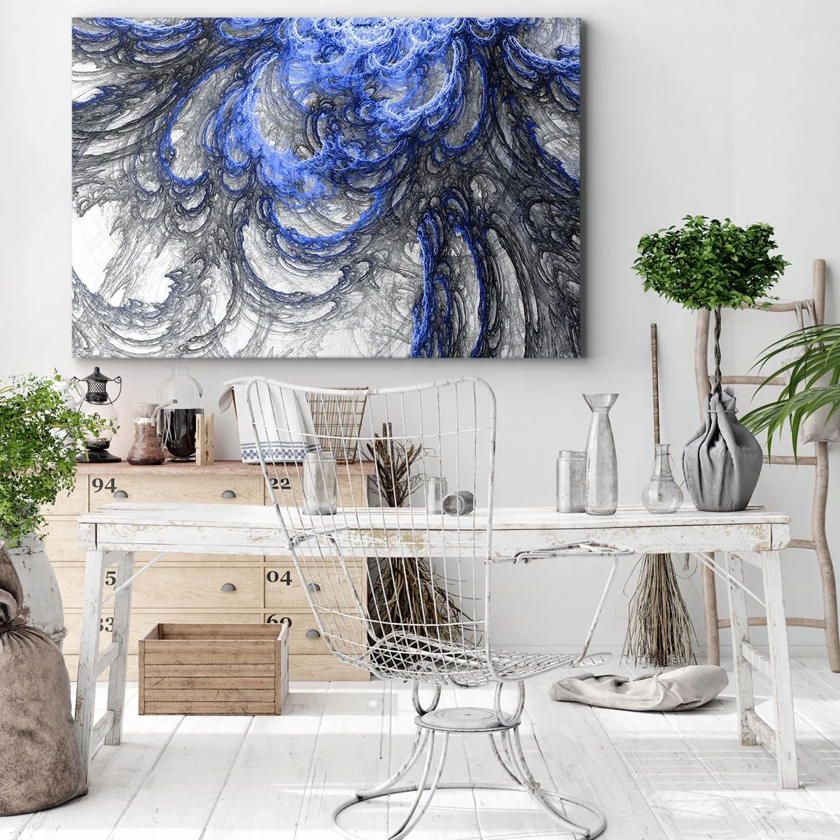 Obraz na plátne - Abstraktné vlny v odtieňoch modrej a sivej - 70x50cm - Zrod vlny - Moderná nástenná dekorácia do obývacej izby a spálne ARTTOR