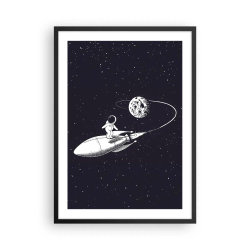 Plagát v čiernom ráme - Astronaut stojaci na rakete letiacej vo vesmíre - 50x70cm - Vesmírny surfista - Moderná nástenná dekorácia do obývacej izby a spálne ARTTOR