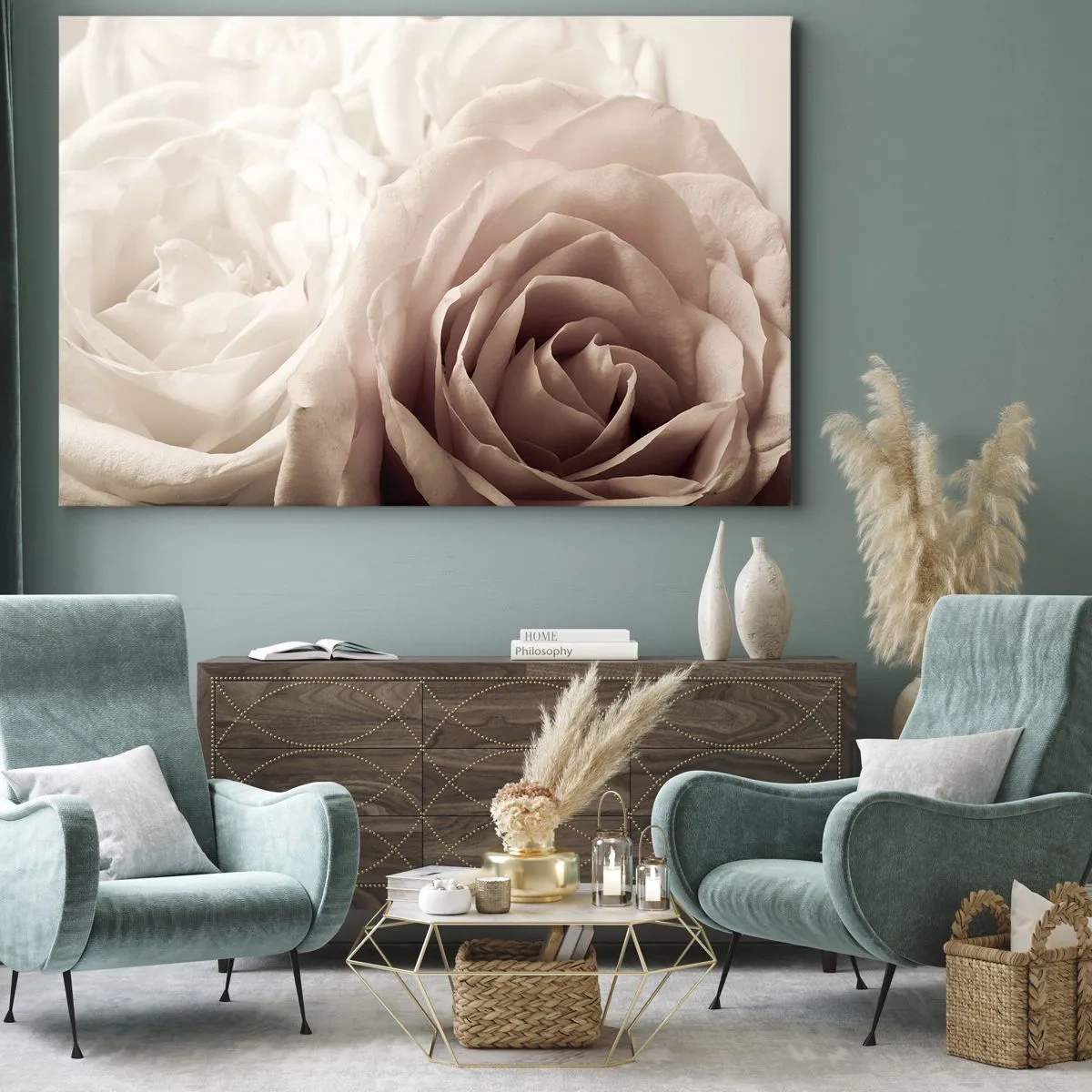 Obraz na plátne - Jemné ruže v pastelových odtieňoch béžovej - 70x50cm - V srdci ruže - Moderná nástenná dekorácia do obývacej izby a spálne ARTTOR