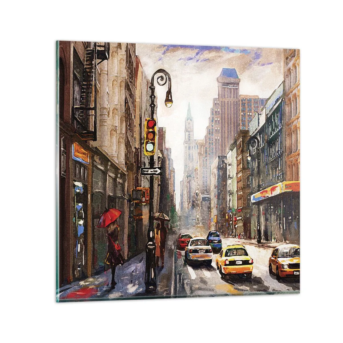 Obraz na skle - New York – farebný aj v daždi - 60x60 cm