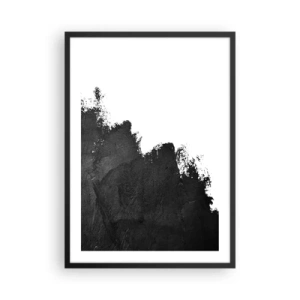 Plagát v čiernom ráme - Minimalistická abstrakcia s čiernym akcentom na bielom pozadí - 50x70cm - Živly: zem - Moderná nástenná dekorácia do obývacej izby a spálne ARTTOR