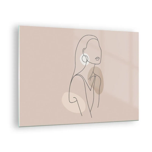 Obraz na skle - Minimalistická silueta ženy na béžovom pozadí - 70x50cm - Dievčenská ikona - Moderná nástenná dekorácia do obývacej izby a spálne ARTTOR