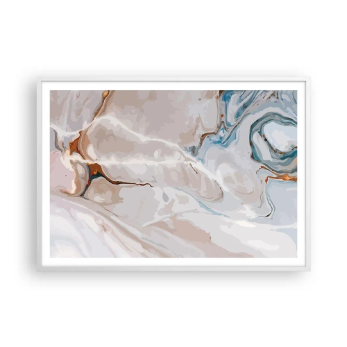 Plagát v bielom ráme - Modré meandre pod bielou - 100x70 cm