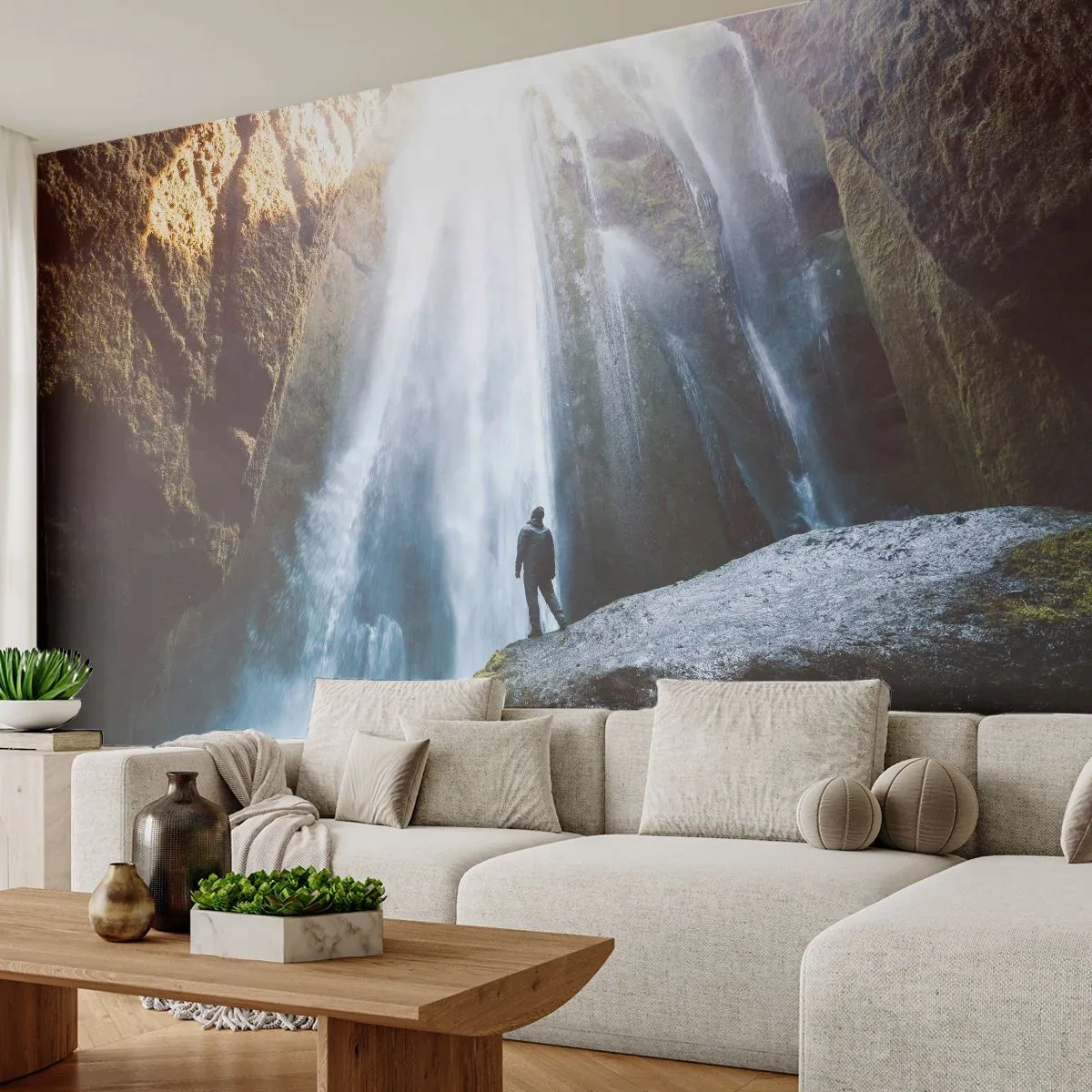 Fototapeta Standard Eco - Obnovenie proporcie - Vodopád, Skaly, Jaskyňa - 400x280 cm
