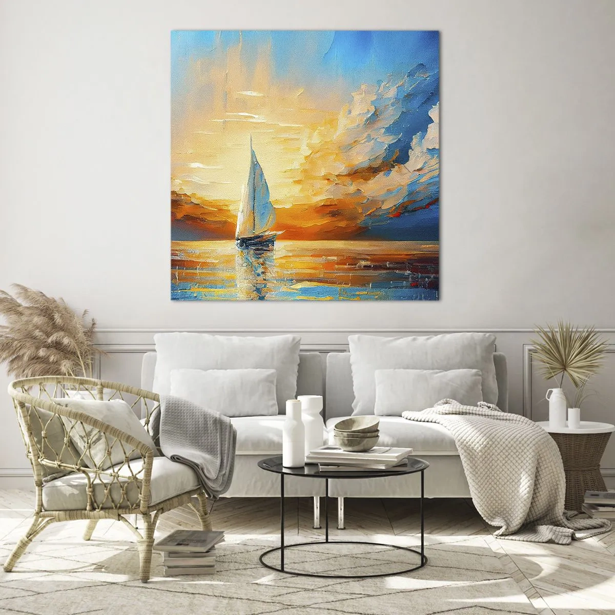 Obraz na skle - Plavba v zlate - 40x40 cm