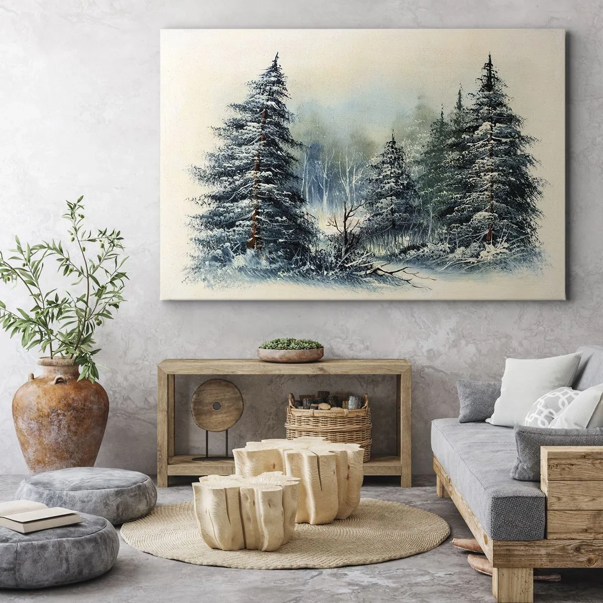 Obraz na plátne - Zimná krajina so zasneženými stromami - 70x50cm - Pripravenie na Vianoce - Moderná nástenná dekorácia do obývacej izby a spálne ARTTOR