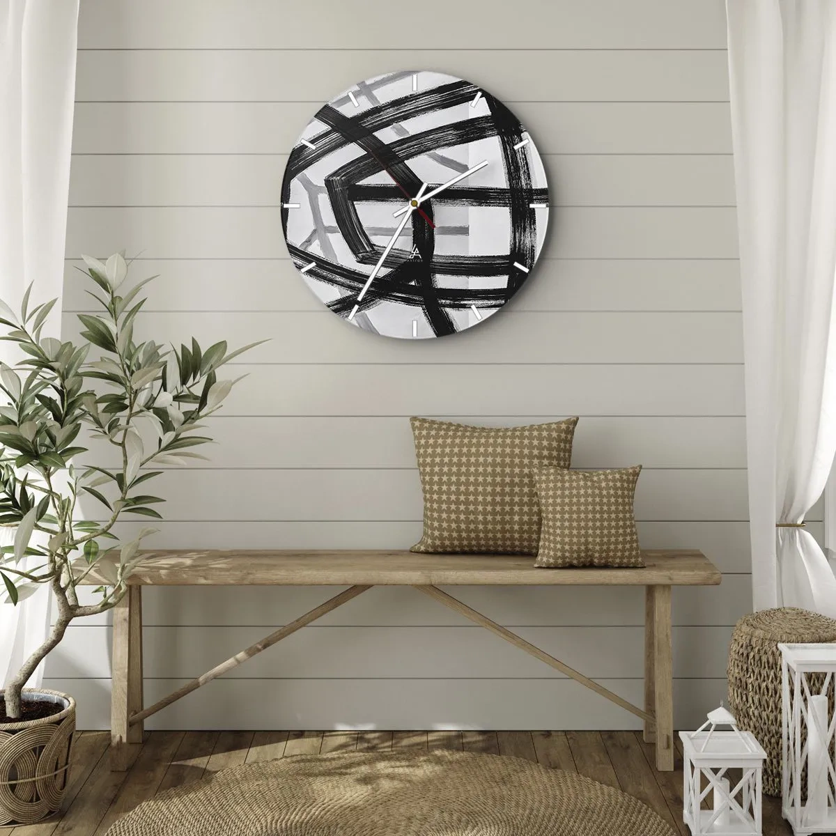 Nástenné hodiny - Dynamické čierne ťahy štetcom vytvárajúce trojrozmerné vzory - 30x30cm - Hĺbka - Moderná nástenná dekorácia do obývacej izby, kuchyne a spálne ARTTOR