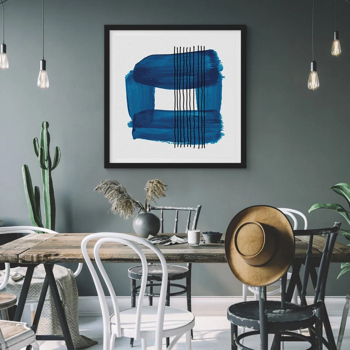 Plagát v čiernom ráme - Modročierna kompozícia - 60x60 cm