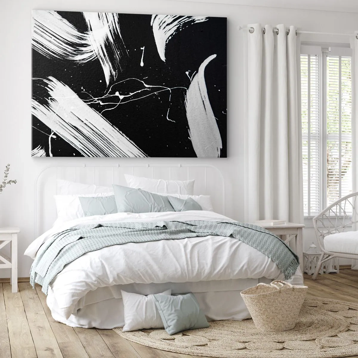 Obraz na plátne - Abstraktné biele ťahy na čiernom pozadí - 70x50cm - Prelomiť temnotu - Moderná nástenná dekorácia do obývacej izby a spálne ARTTOR