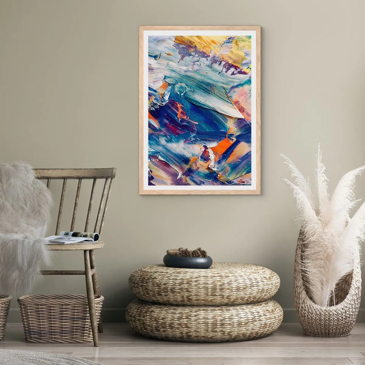 Plagát v ráme zo svetlého duba - Chaos farieb - 70x100 cm