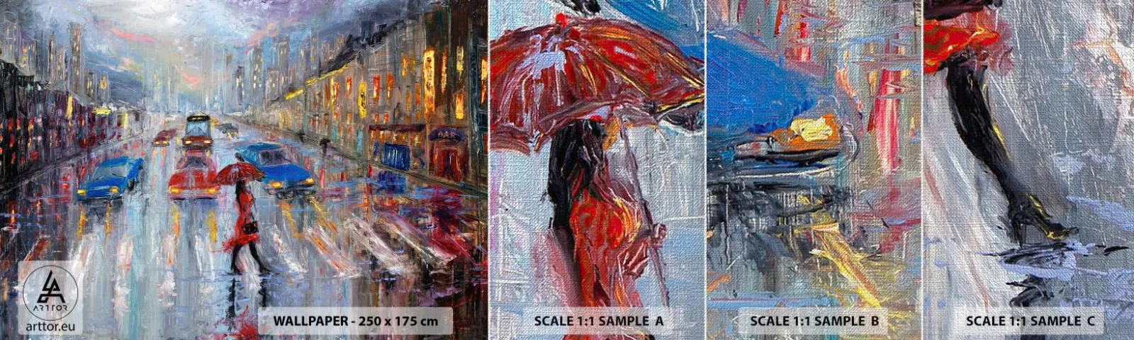 Vzorka fototapety Premium Canvas - Daždivé popoludnie v meste - Mesto, Architektúra, Prechádzka v daždi - 100x30 cm