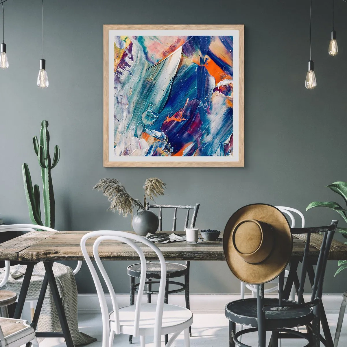 Plagát v ráme zo svetlého duba - Chaos farieb - 60x60 cm