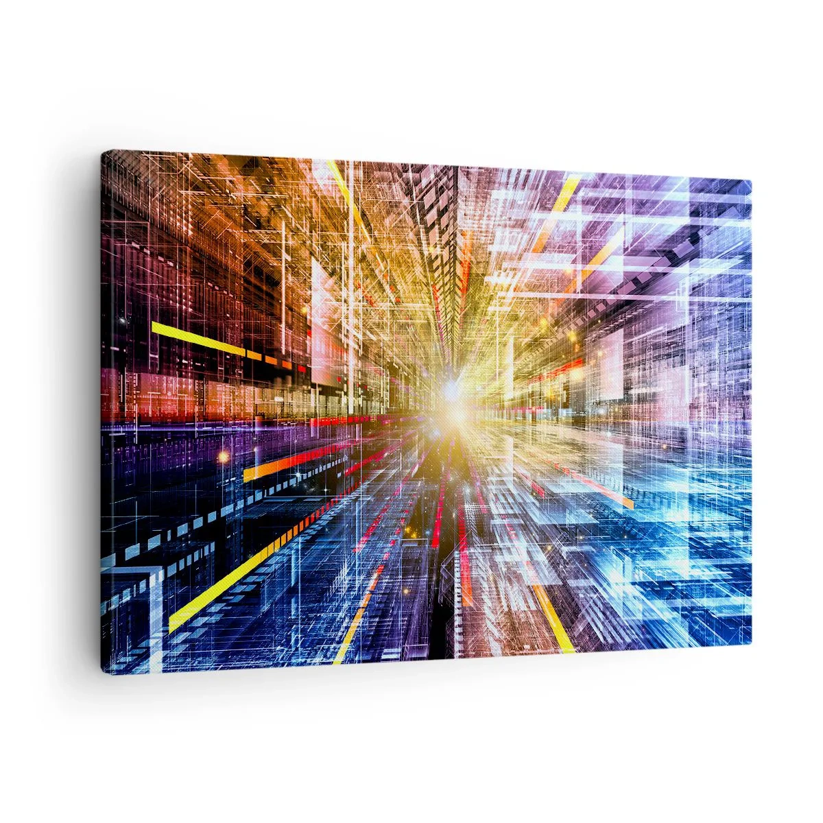 Obraz na plátne - Dynamické svetlá vo futuristickej chodbe - 70x50cm - Osvetlená chodba - Moderná nástenná dekorácia do obývacej izby a spálne ARTTOR