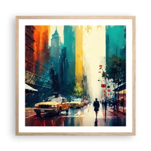 Plagát v ráme zo svetlého duba - New York – tu je aj dážď farebný - 60x60 cm