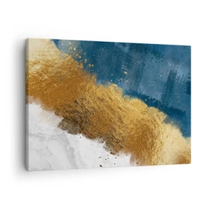 Obraz na plátne - Abstraktná kompozícia v odtieňoch zlatej, modrej a bielej. - 70x50cm - Farby leta - Moderná nástenná dekorácia do obývacej izby a spálne ARTTOR