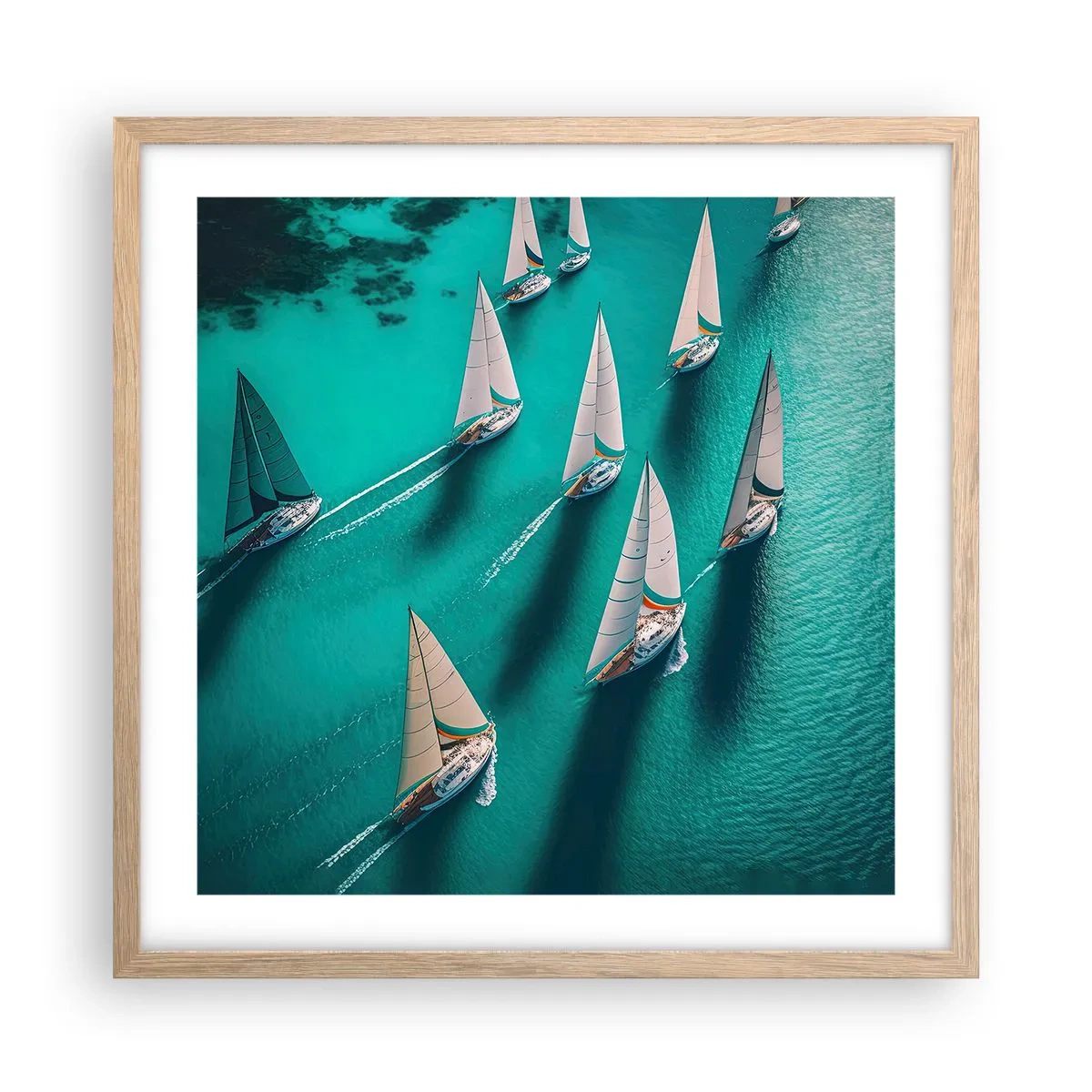 Plagát v ráme zo svetlého duba - Zápasenie s vetrom - 50x50 cm