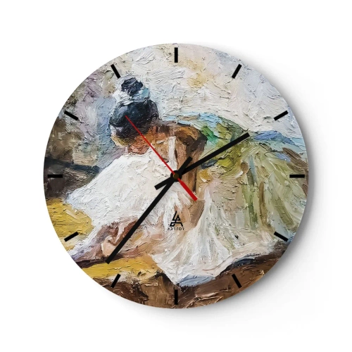 Nástenné hodiny - Baletný tanečník v bielych šatách zobrazený v impresionistickom štýle. - 30x30cm - Z Degasovho obrazu - Moderná nástenná dekorácia do obývacej izby, kuchyne a spálne ARTTOR