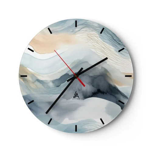 Nástenné hodiny - Abstraktná krajina v odtieňoch modrej a béžovej - 30x30cm - Abstrakcia snehu a hmly - Moderná nástenná dekorácia do obývacej izby, kuchyne a spálne ARTTOR