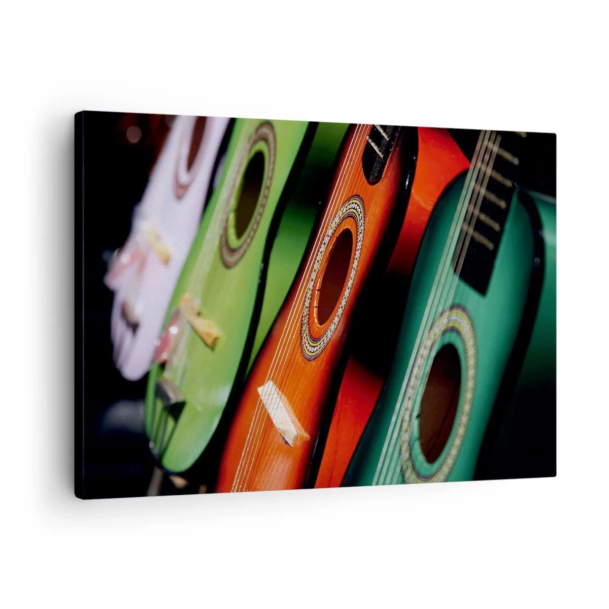 Obraz na plátne - Farebné gitary v rôznych odtieňoch usporiadané v rade - 70x50cm - Gitara má veľa farieb - Moderná nástenná dekorácia do obývacej izby a spálne ARTTOR