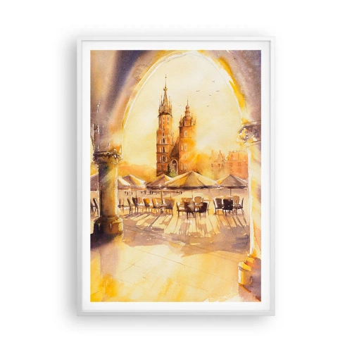 Plagát v bielom ráme - Východ slnka nad krakovským námestím - 70x100 cm
