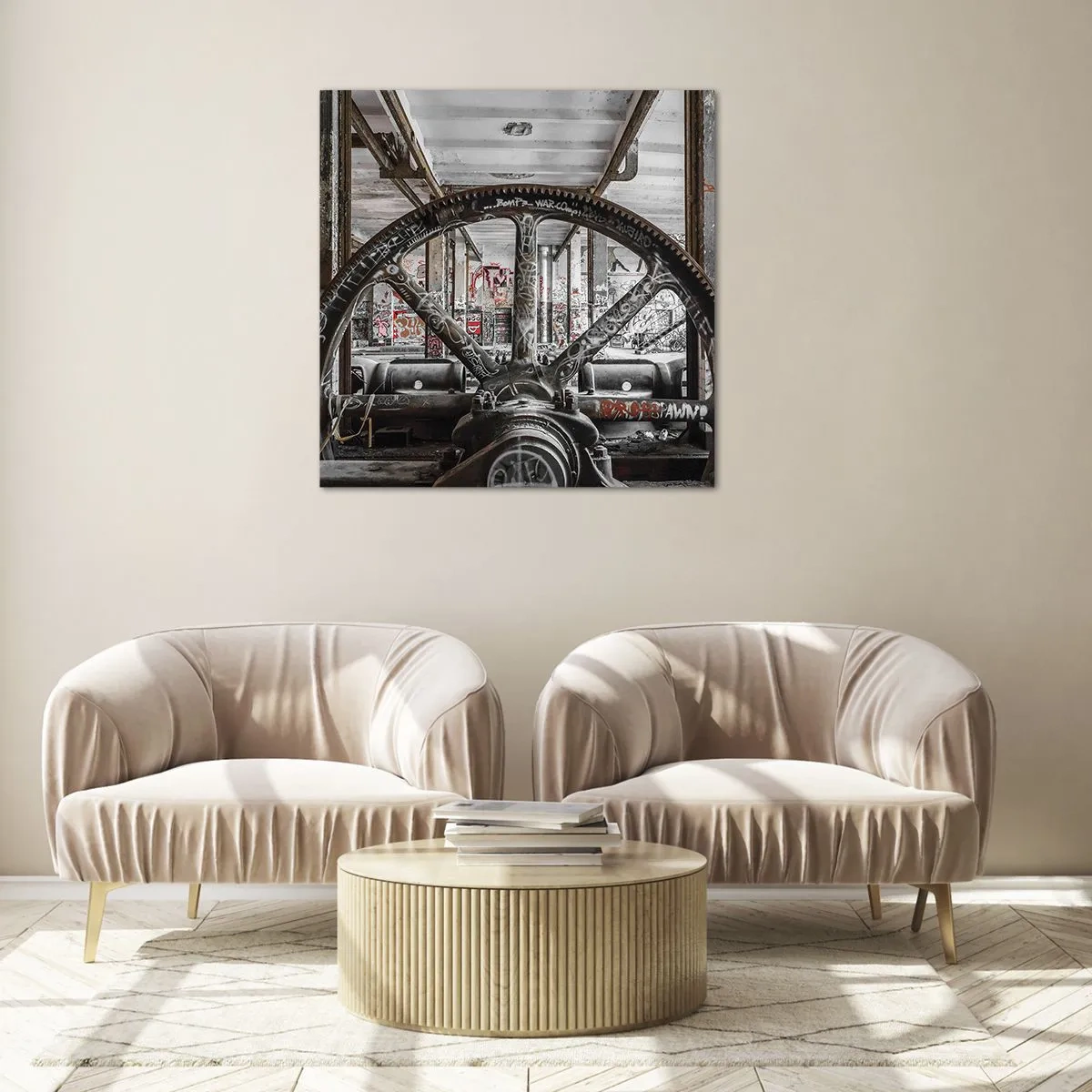 Obraz na skle - Tajný život továrne - 50x50 cm