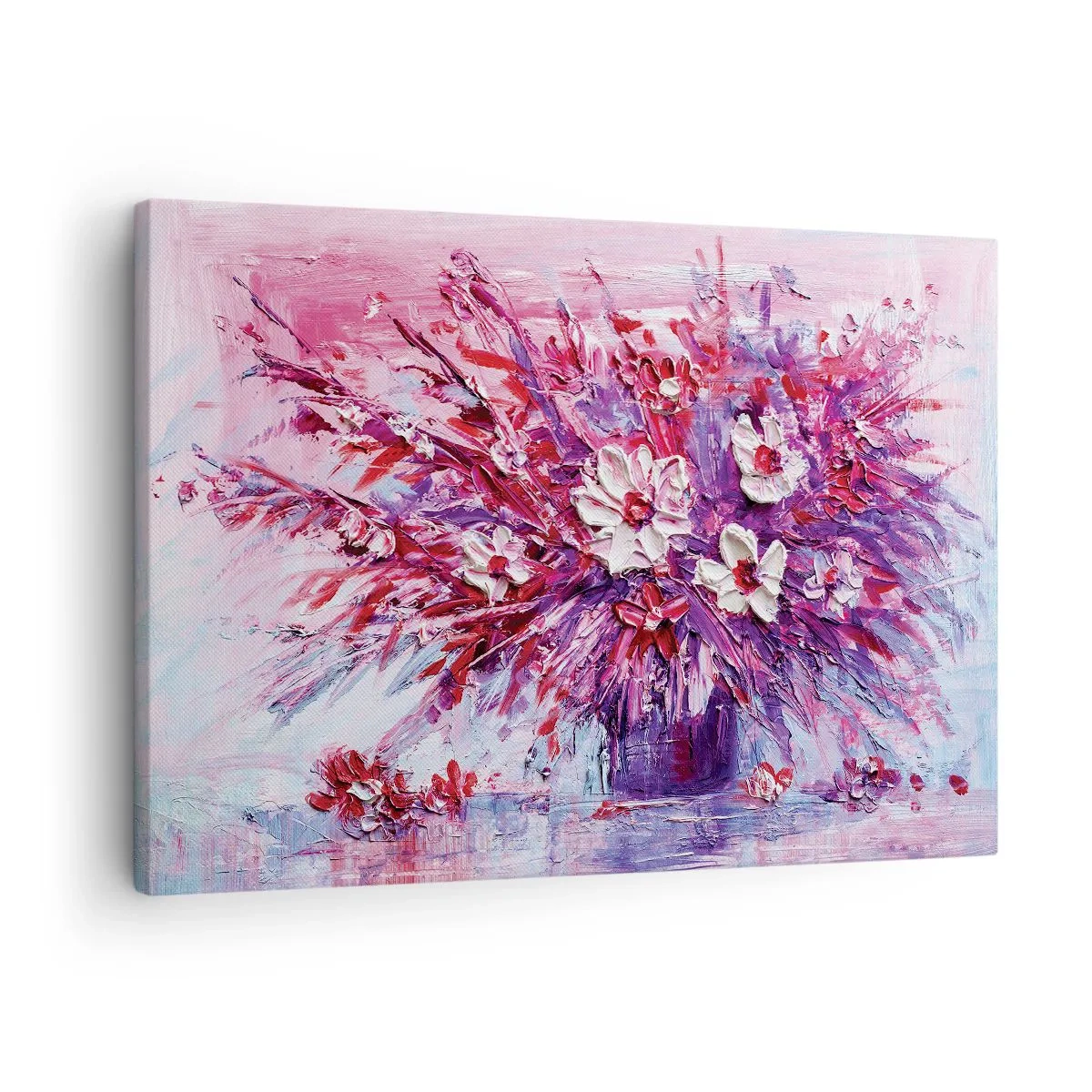 Obraz na plátne - Farebná kytica kvetov v odtieňoch ružovej a fialovej - 70x50cm - Nevinnosť a vášeň - Moderná nástenná dekorácia do obývacej izby a spálne ARTTOR
