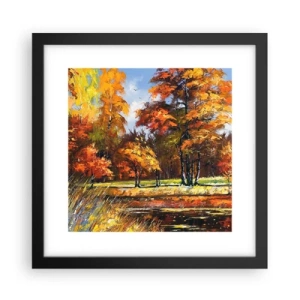 Plagát v čiernom ráme - Krajinka v zlatej a hnedej - 30x30 cm