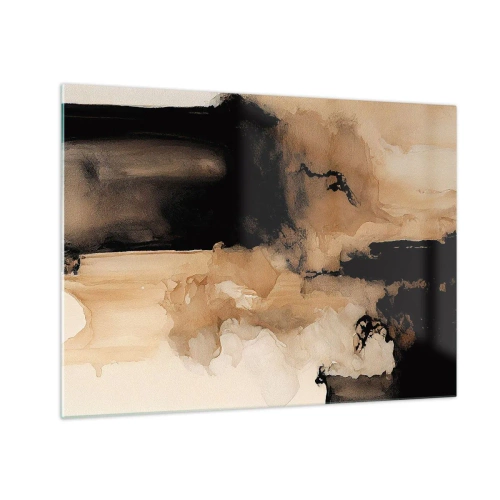 Obraz na skle - Abstraktný tvar v čiernej a hnedej farbe na svetlom pozadí - 70x50cm - Pútavá abstrakcia - Moderná nástenná dekorácia do obývacej izby a spálne ARTTOR