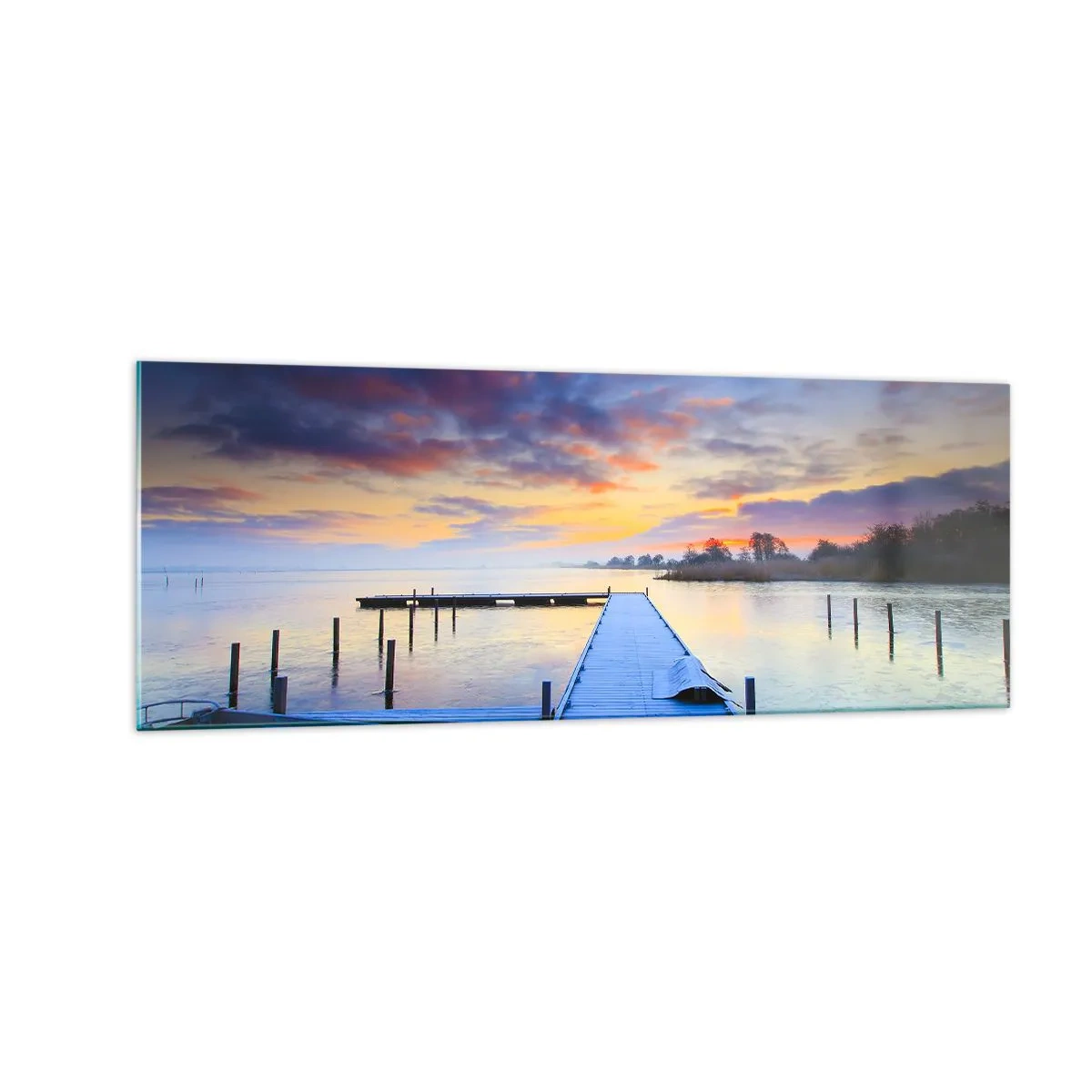 Obraz na skle - Fialovo-zlatý pokoj - 140x50 cm